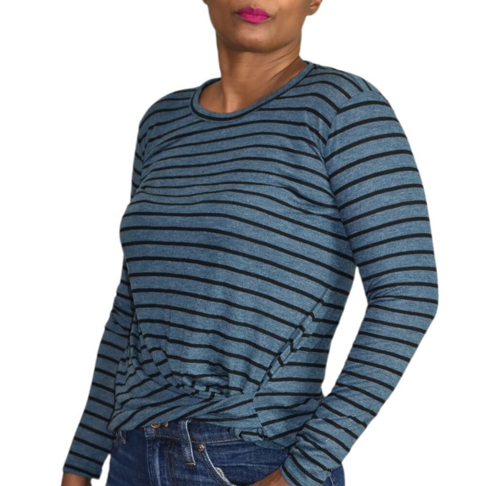 Stateside Twist Striped Shirt Tee Blue Side Long Sleeve Tuck Jersey Size Medium
